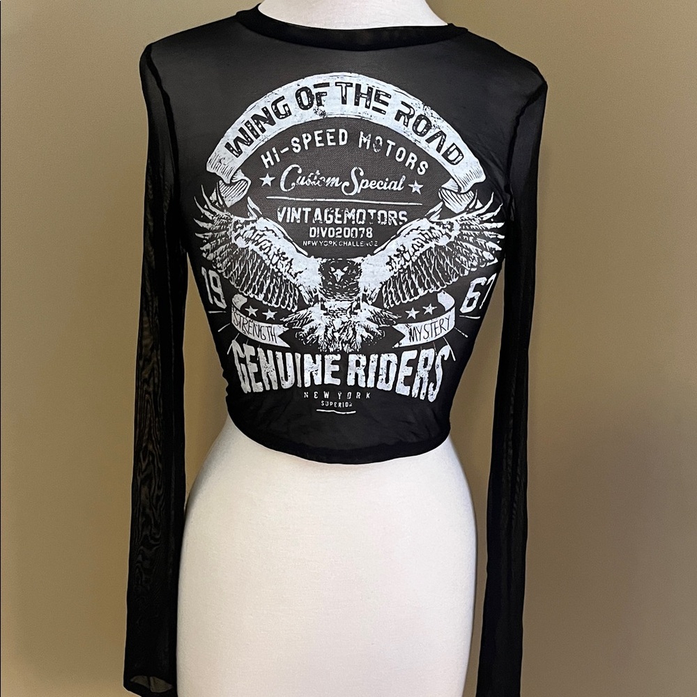 Graphic Black Sheer Long Sleeve Top